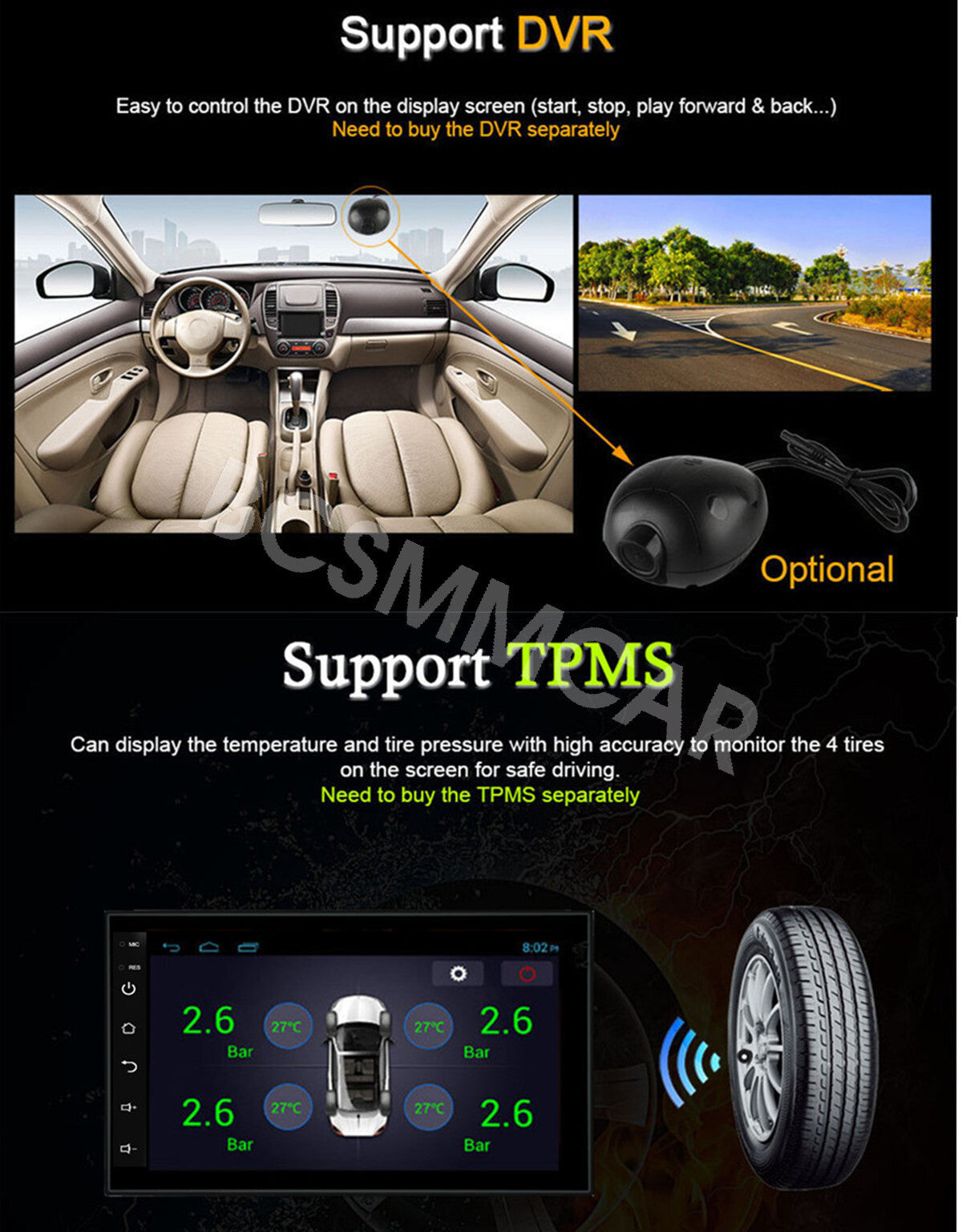 HD Car Stereo Radio Music Player Bluetooth WiFi Mirror Link FM DVR Video Player