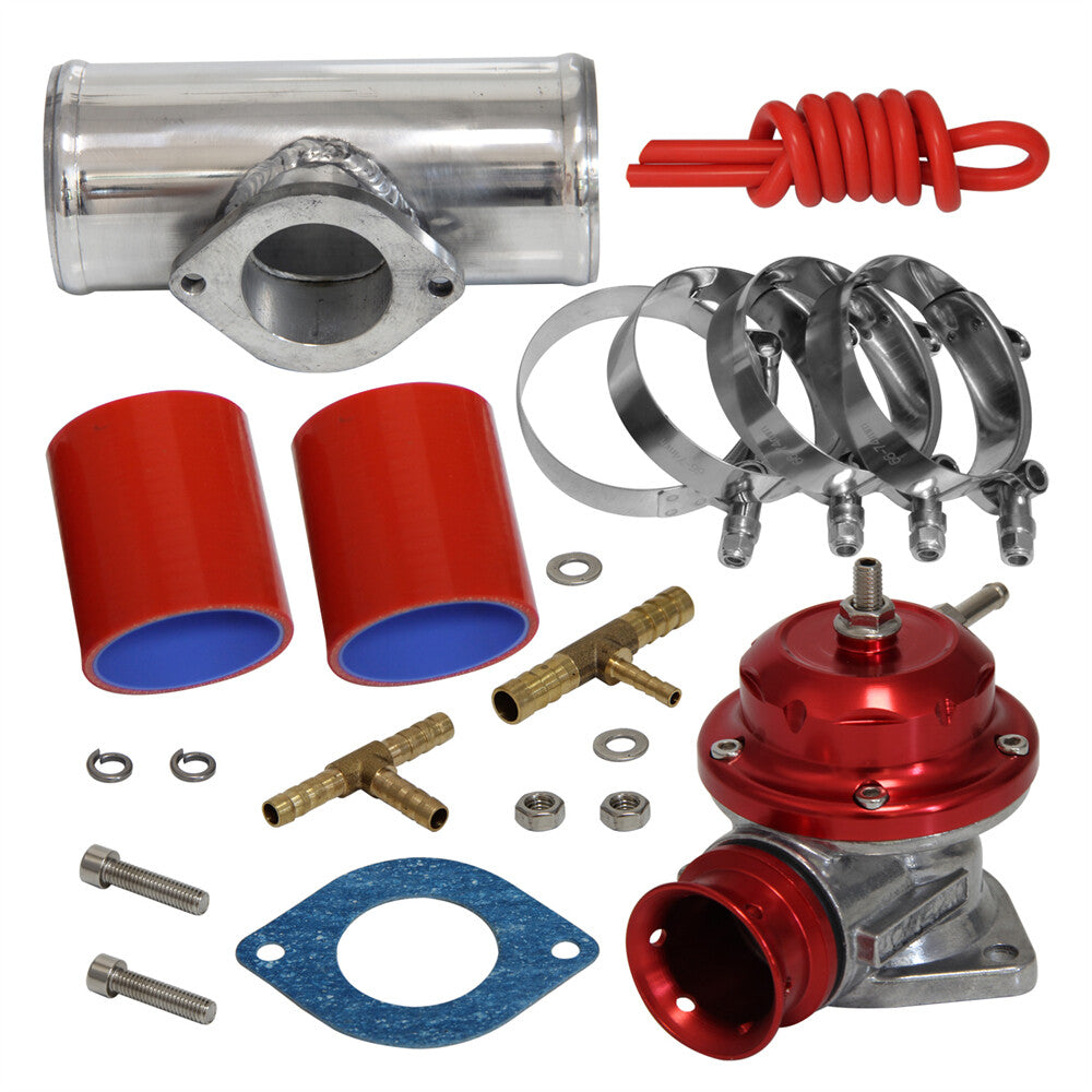 30PSI Blow Off Valve BOV +Type RS 2.5 Flange Pipe Adapter Silicone Hose Kit Red
