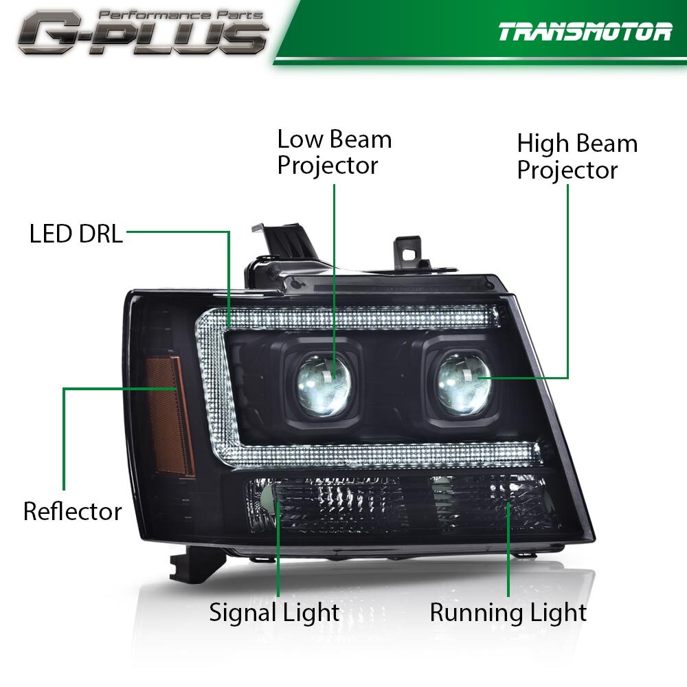 Suitable for 07-14 Tahoe/Suburban, black/amber LED DRL turn signals/lights