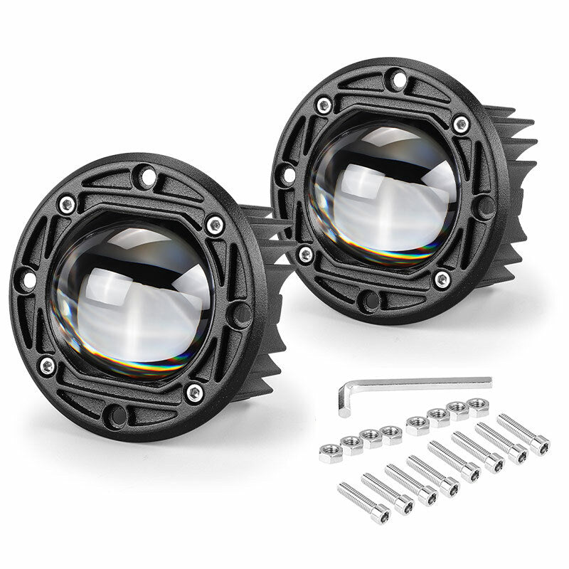 2x 3inch Round Flush Mount LED Pods Work Light Offroad Spot Driving Yellow+White