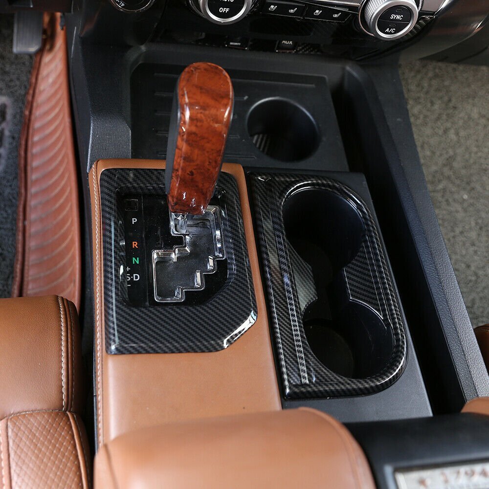 Console Gear Shift Water Cup Holder Cover For T@yota Tundr@ 2014-2021 ABS Carbon