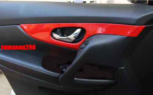 4P for Nissan Rogue 2014-2020 Red Carbon Fiber Inner Door Bowl Panel Cover Trim