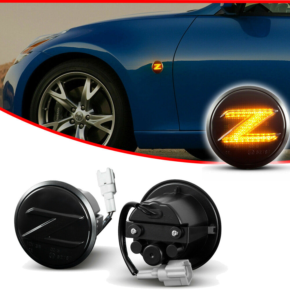 Two sequential LED side marker lights for turn signals applicable to 2009-2020 for Nissan 370Z.