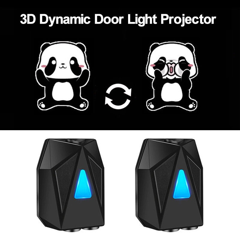 2x Universal Dynamic Wireless Door Light Cute for Panda Logo Shadow Projector Lamp