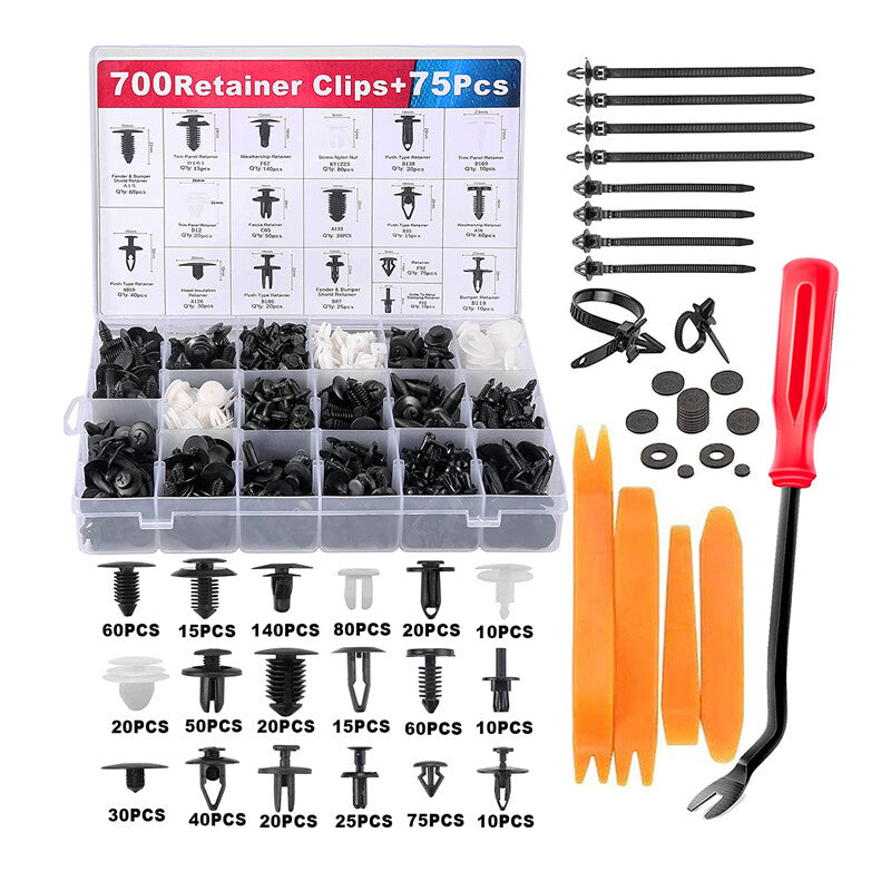 775-piece pack of automotive side skirts, rivet panels, fasteners, and universal clamping molds