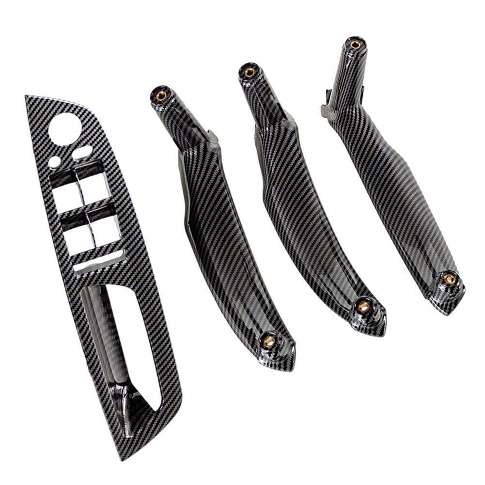 4x Inner Door Pull Handle Trim Cover LHD Fit for BMW X5 E70 X6 E71 E72 Carbon Fiber