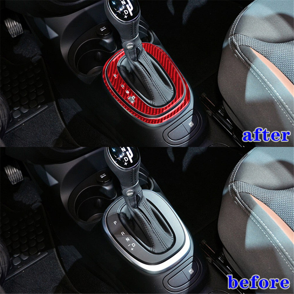 Red Carbon Fiber Interior Gear Shift Transmission Cover Trim For 14-17 for Fiat 500L