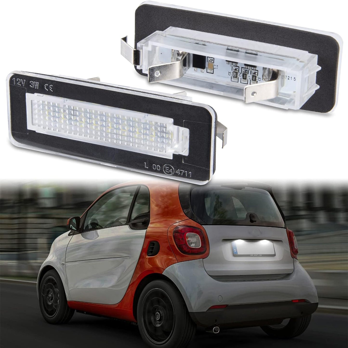 2Pcs Rear Lamp 18LED License Number Plate Light Lamps for Smart Fortwo W450 W451