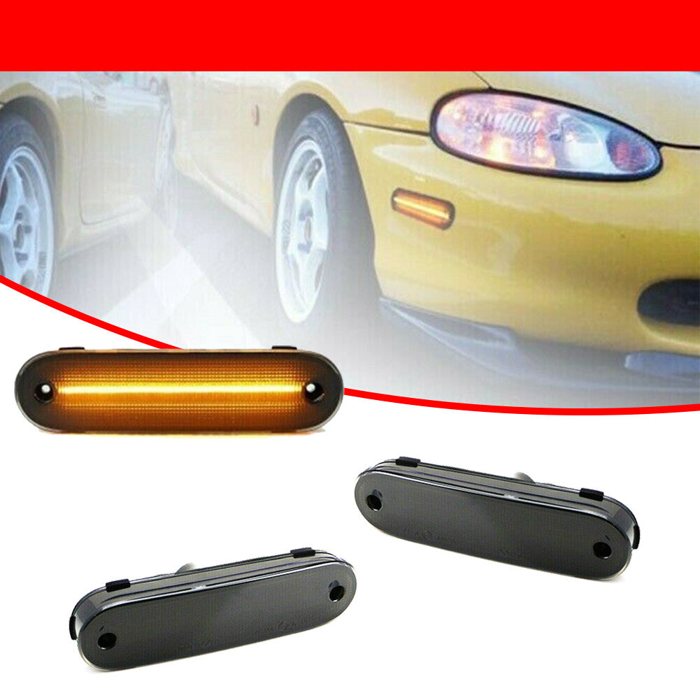 Smoked Amber LED Front Bumper Side Marker Lights for 1990-2005 for Mazda Miata MX-5