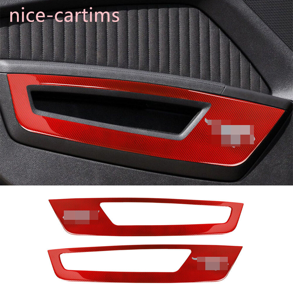 Red Carbon Fiber Interior Door Panel Decorative Cover for Ford for Mustang 2009-2013