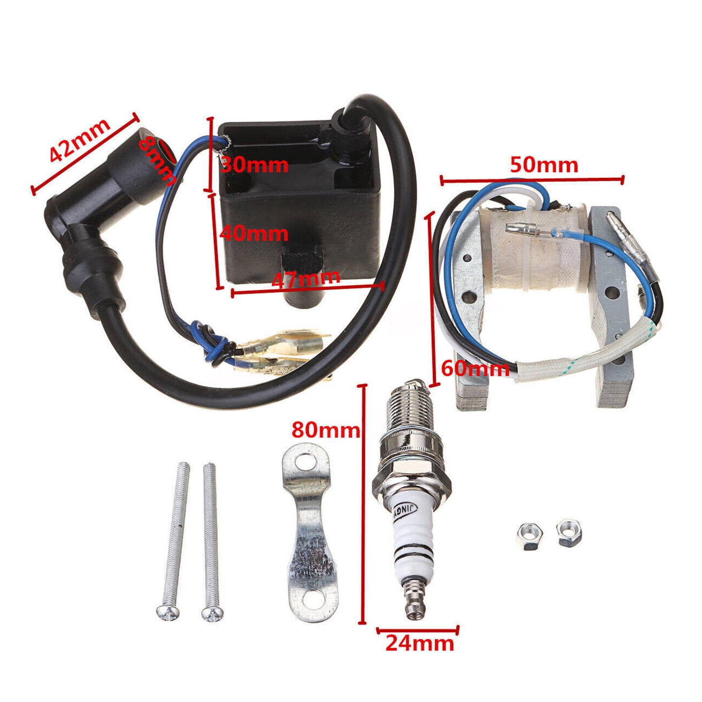 CDI ignition coils and magnetic spark plugs are suitable for 49/66/80cc engines in electric bicycles.