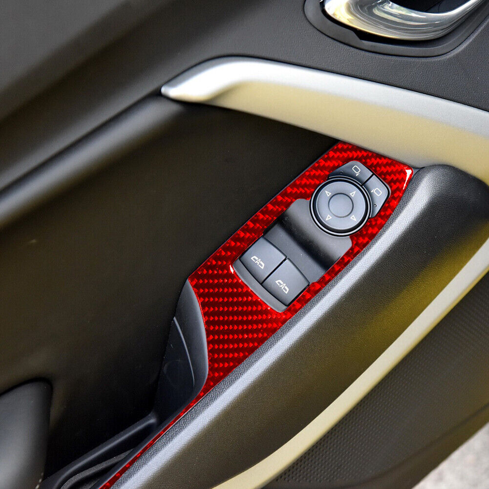 for Chevy Camaro 2016-23 Window Lift Switch Button Cover B-type Red Carbon Fiber