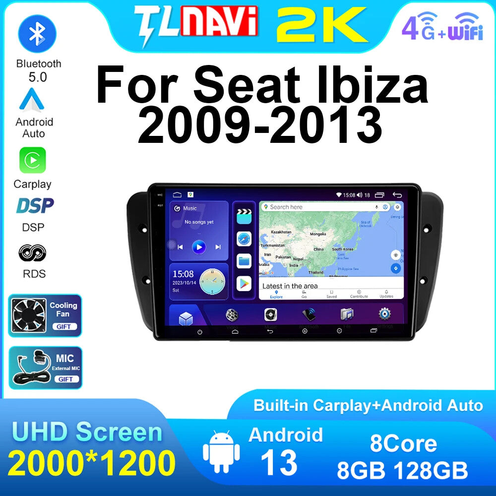 for Seat Ibiza 6j MK4 2009-2013 GPS Android Auto CarPlay Car Radio Stereo Screen
