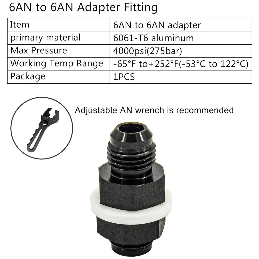 4Pcs Black 6 AN AN6 Flare Fuel Cell Bulkhead Fitting With Teflon Washer AN6