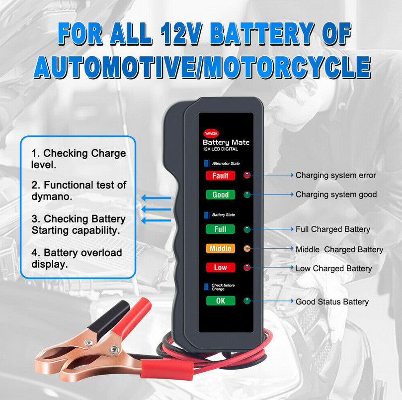 12V Battery Tester Diagnostic Tool Scanner Load Analyzer Generator Suitable for Chrysler