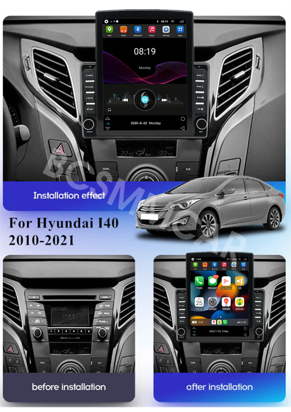 9.7inch Car Multimedia Player For Apple Carplay Fit for Hyundai I40 2010-2021