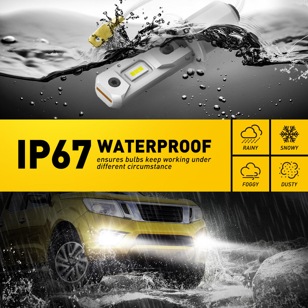Bright H3 LED, 12000LM, 6000K, white light with a bright and lustrous finish.