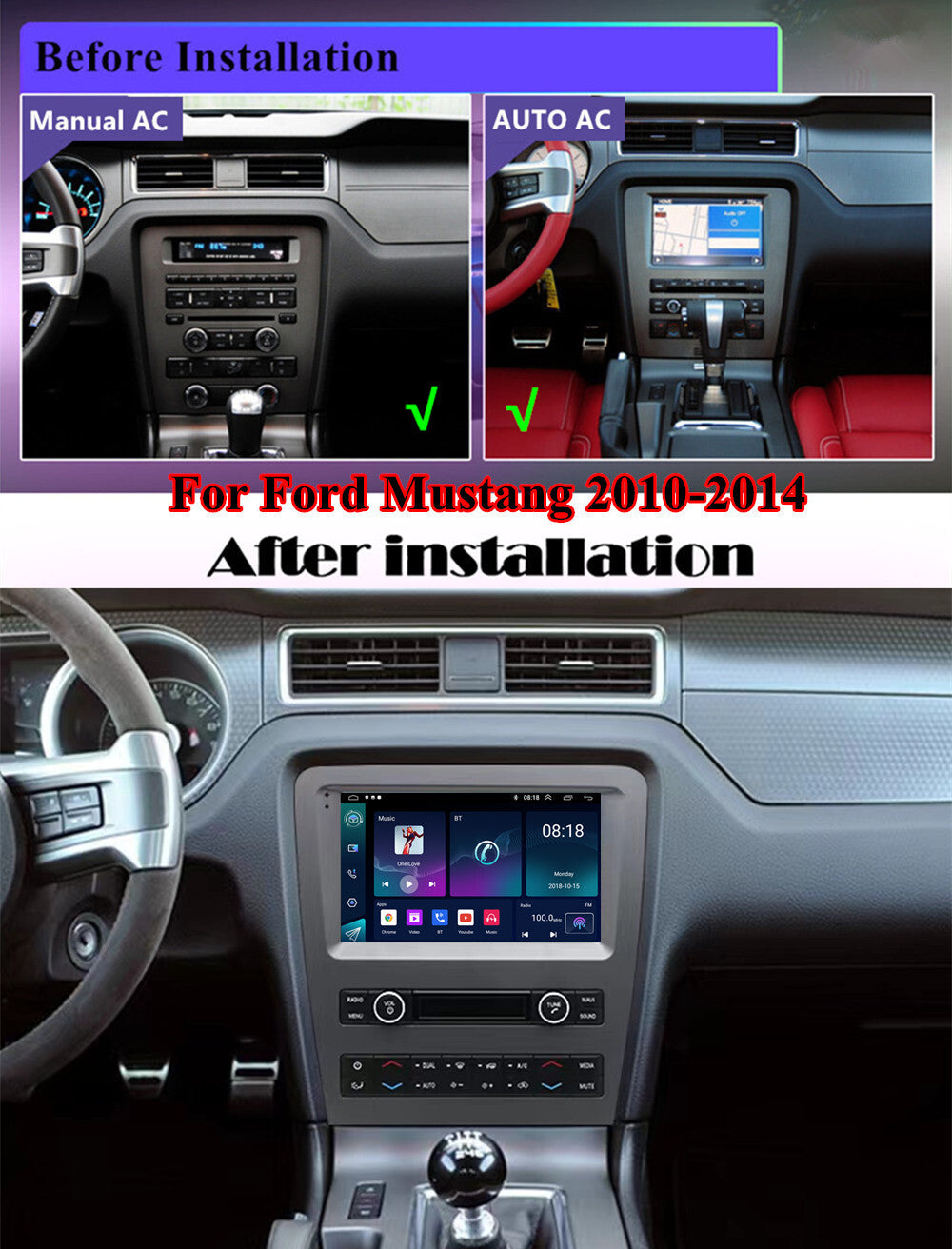 For 2010-2014 for Ford for Mustang Carplay Stereo Radio Head Unit GPS Wifi 9 Inch 4+32GB
