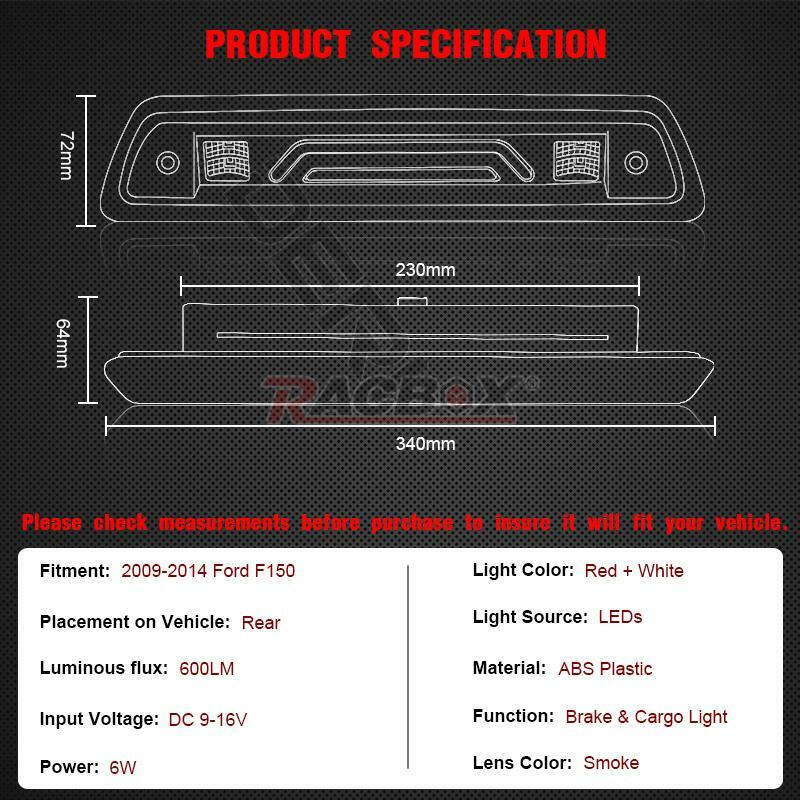 Smoke Lens LED 3RD Third Brake Tail Light Cargo Lamp For 2009-2014 for Ford F-150 US