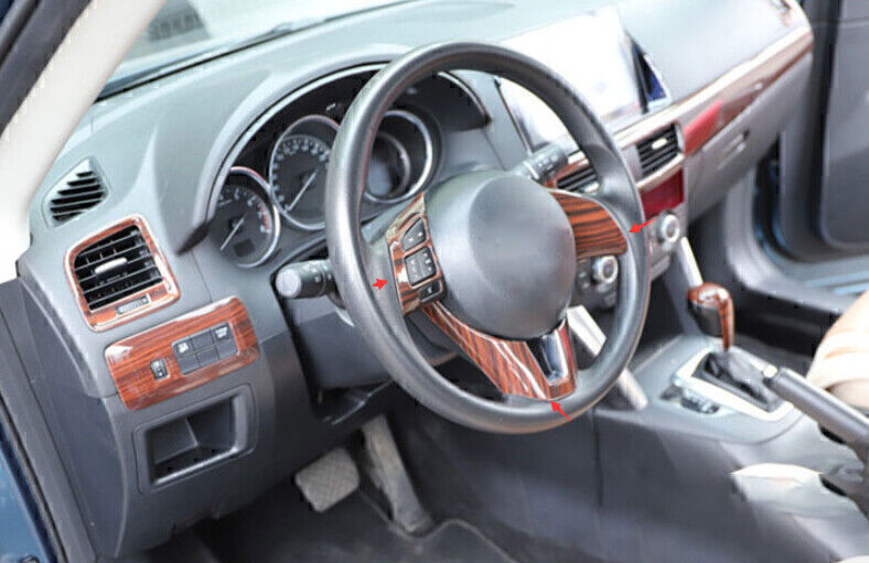 for Mazda CX-5 2013-15 Red Wood Grain Steering Wheel Control Frame Cover Trim 3X