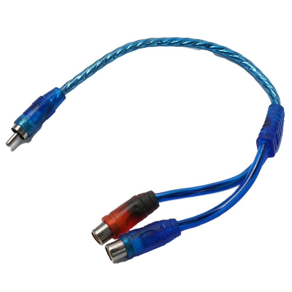 alloy 2-female to 1-centimeter splitter cable for car audio systems.