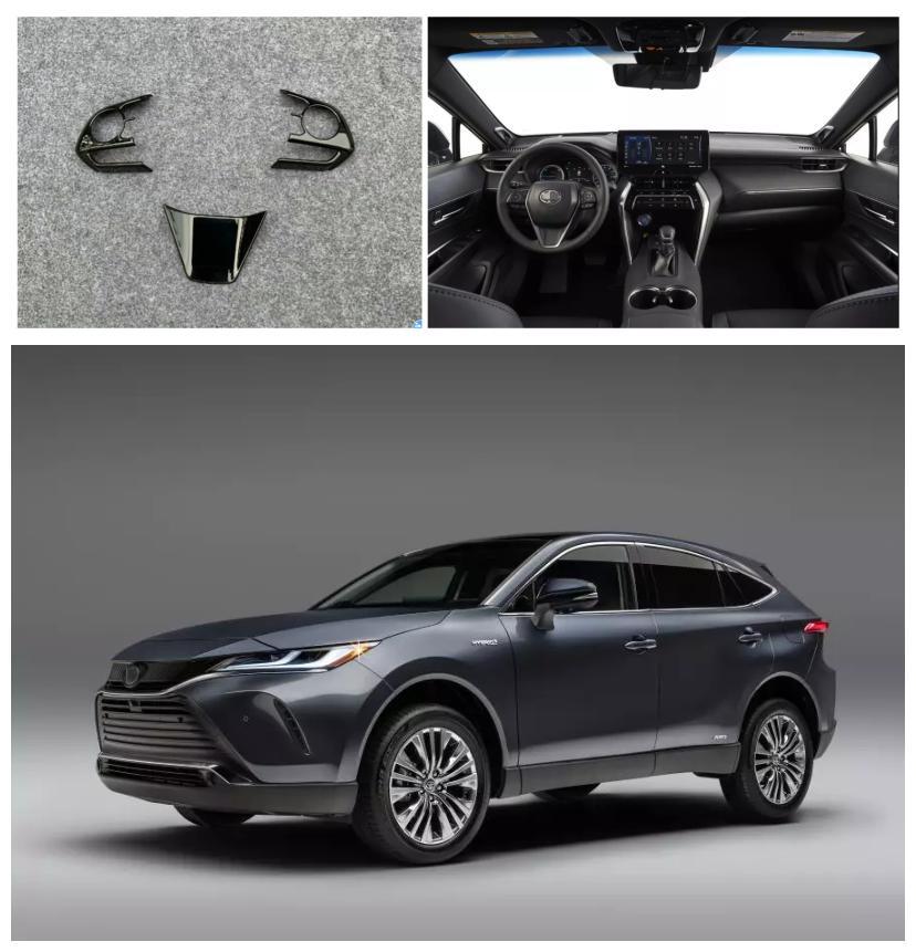 Fit For Toyoto Venza 2021+ Glossy black Interior Steering Wheel Cover trim 3PCS