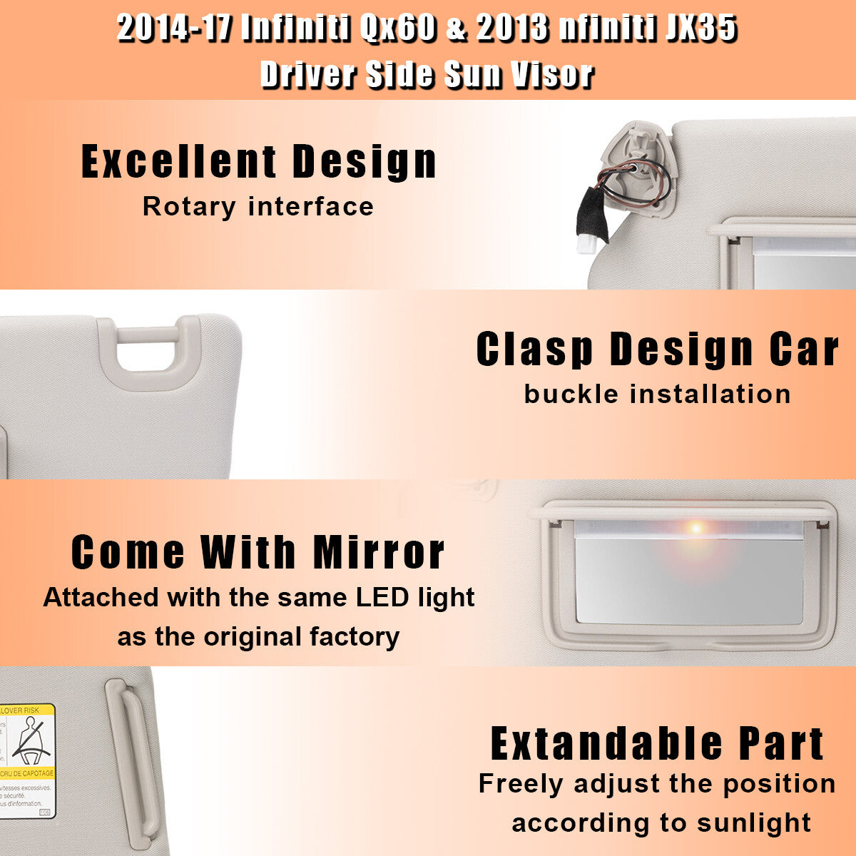 Pair RH+LH Interior Sun Visor Shade Grey W/Light for Nissan Pathfinder 2013-2018