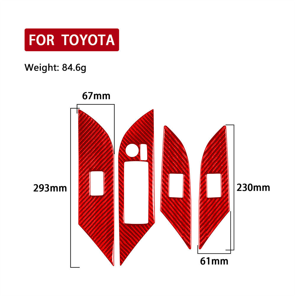 For T@yota Hilux Revo 15-21 RHD Window Lift Switch Button Cover Red Carbon Fiber