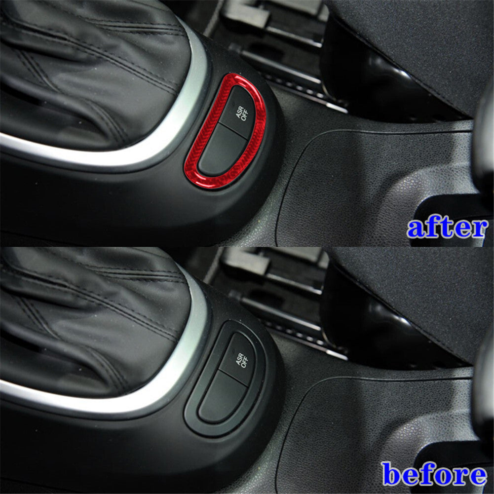 Red Carbon Fiber Gear Shift Floor Console Buttons Cover Trim For 14-17 for Fiat 500L