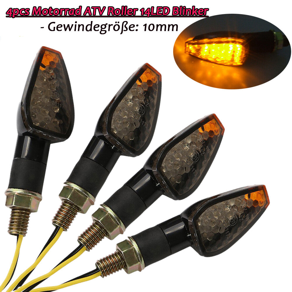 4x14 LED motorcycle turn signal indicator lights, amber flashing lights, smoked lens