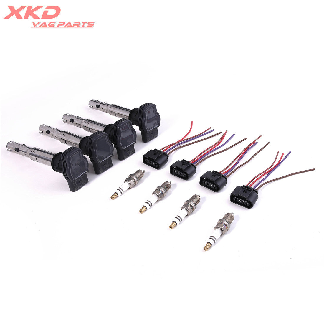 4-piece 1.8T/2.0T ignition coil and spark plug kit suitable for Volkswagen CC, for Golf , for Passat , for Audi A4, A6, etc.
