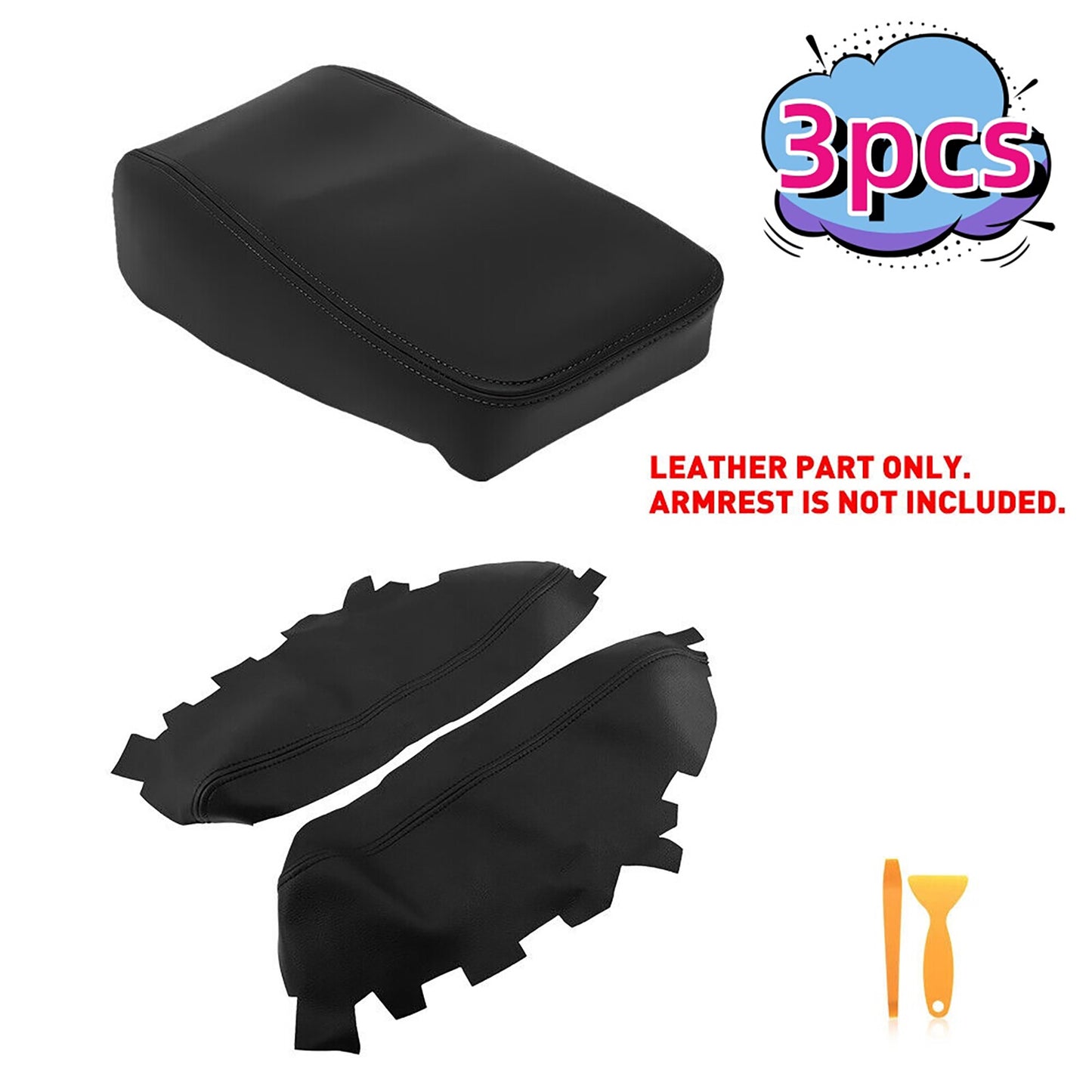 3Pcs Fits for Toyota for Avalon 2013-18 Console Cover Lid Armrest Door Panel Black