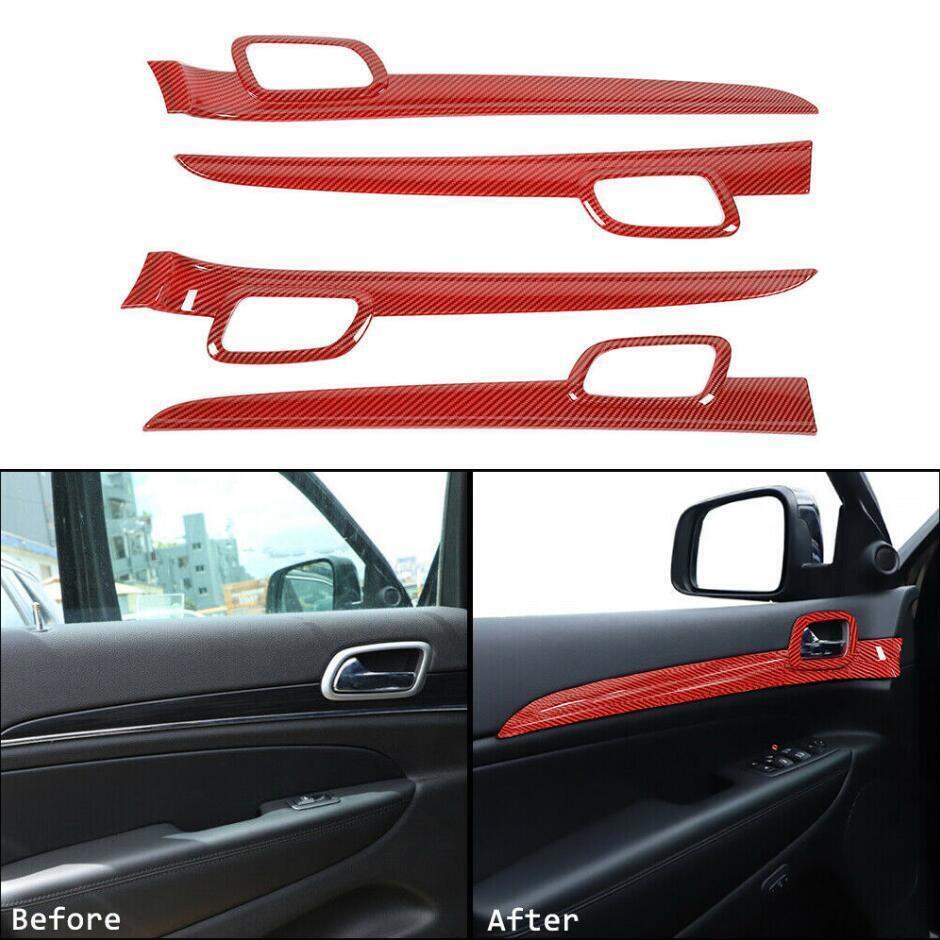 For 2011-20 for Jeep Grand Cherokee Red Carbon Inner Door Handle Trim Cover Strip 4x