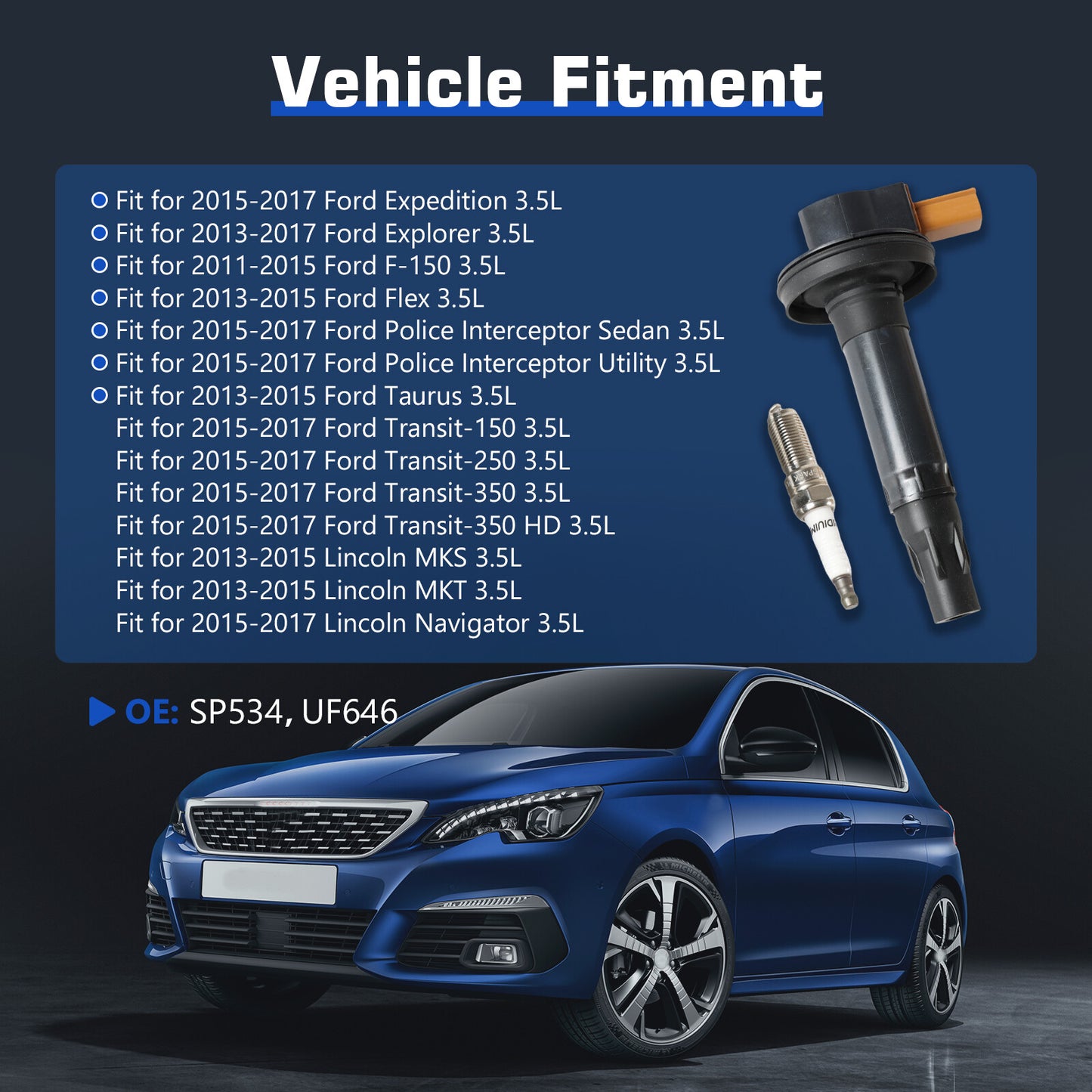 6 Ignition Coil Spark Plug Pack for Ford Police F-150 Transit Ecoboost 3.5L V6