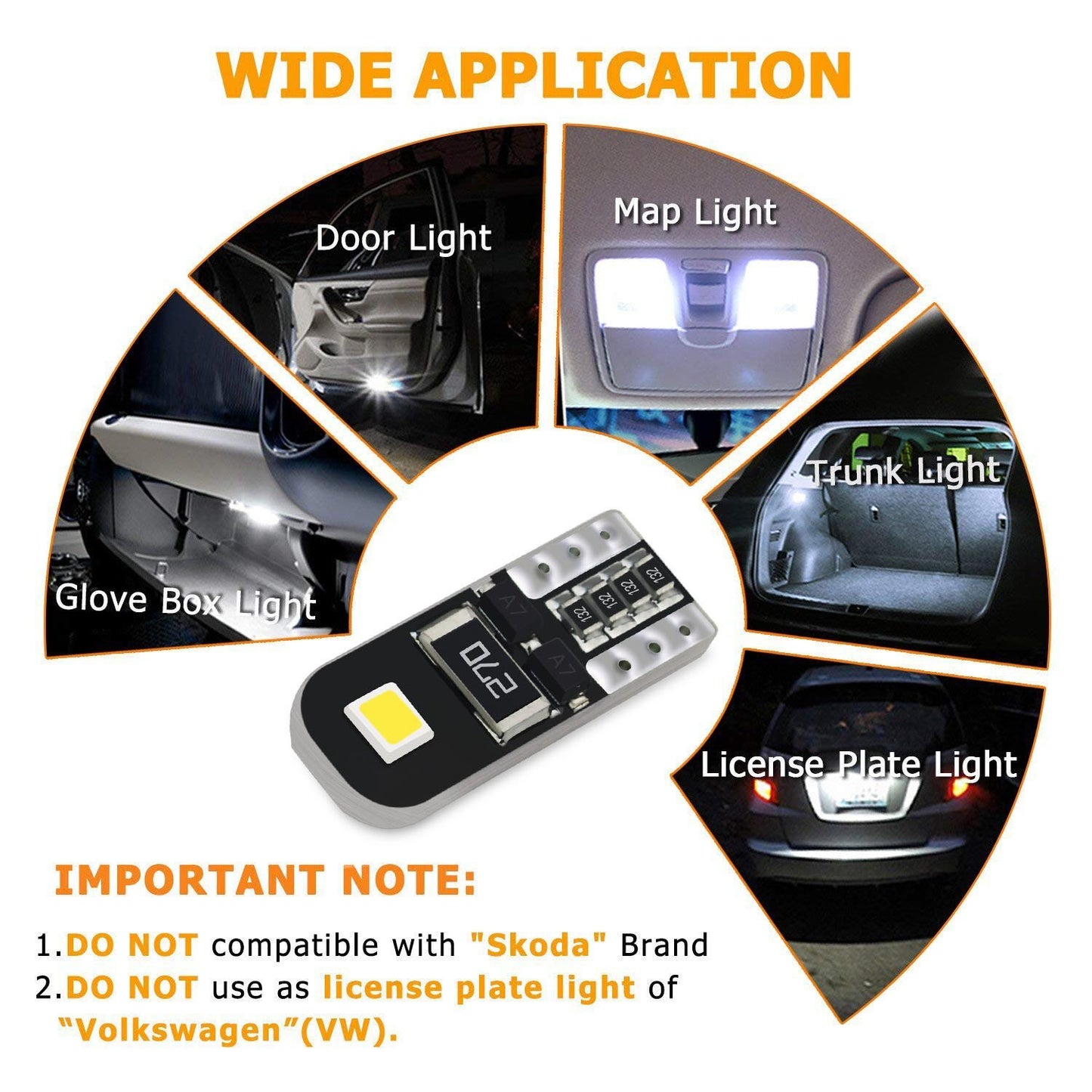 AUXITO 10X T10 194 168 W5W LED Car HID White CANBUS Error Free Wedge Light Bulb