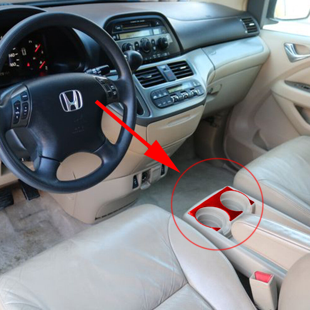 for Honda Odyssey 2005-2010 Carbon Fiber Interior Front Cupholder Cover Trim Red