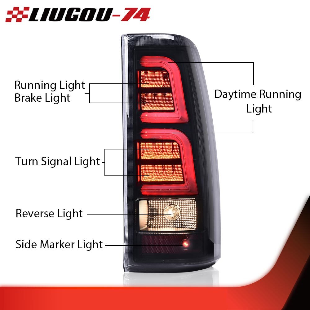 Suitable for 1999-2006 for Chevrolet Silverado left + right LED taillights in black/smoked finish.