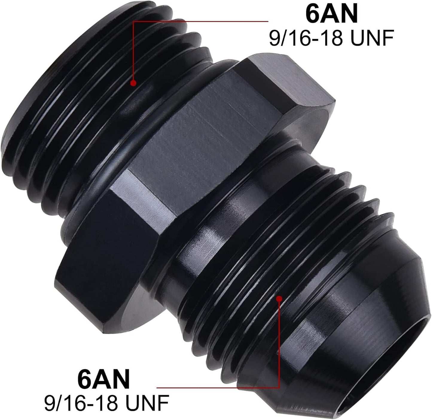 2Pcs ORB 6AN to 6AN Flare Male Fuel Rail Adapter Fitting Black Aluminum