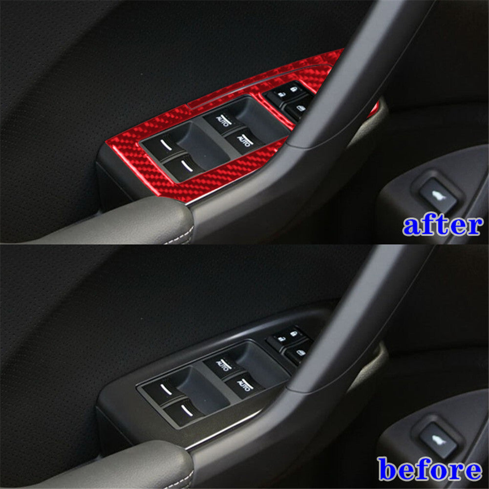 4Pcs Red Carbon Fiber Front Window Control Cover Trim for Acura TSX 2009-2014