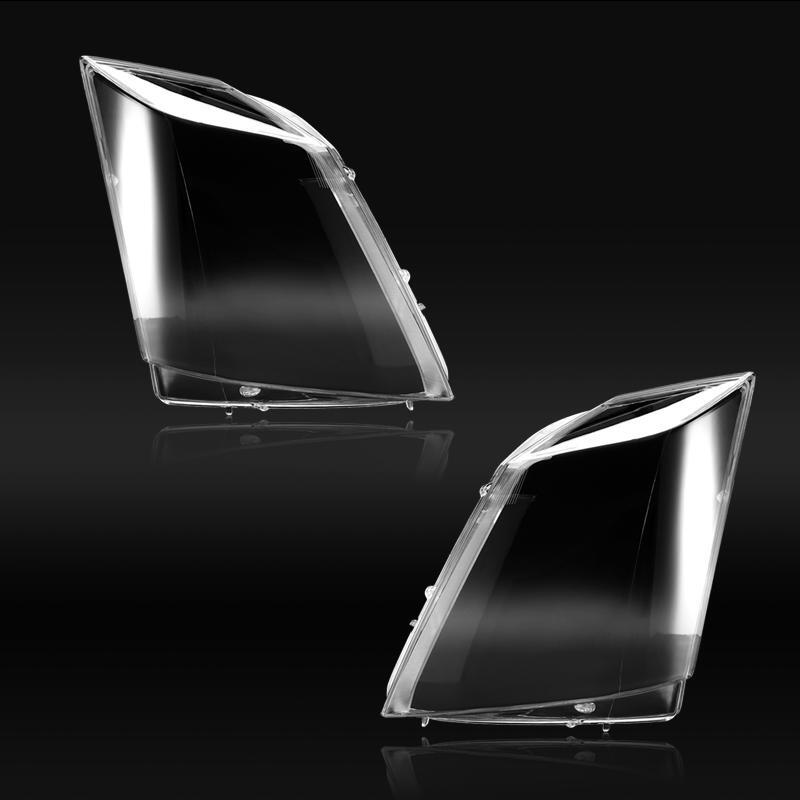 Two-piece headlight lens housing protective covers for Cadillac CTS 2008-13 with transparent lens covers.