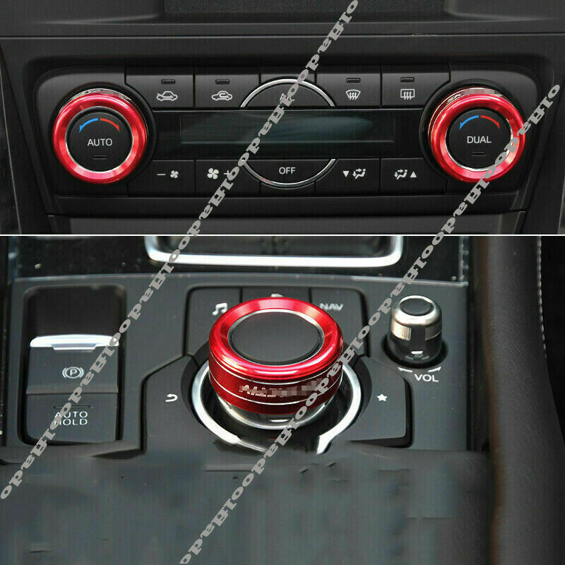 for Mazda CX-5 2017-2021 Red Inner Central Control AC Adjustment Knob Ring Trim