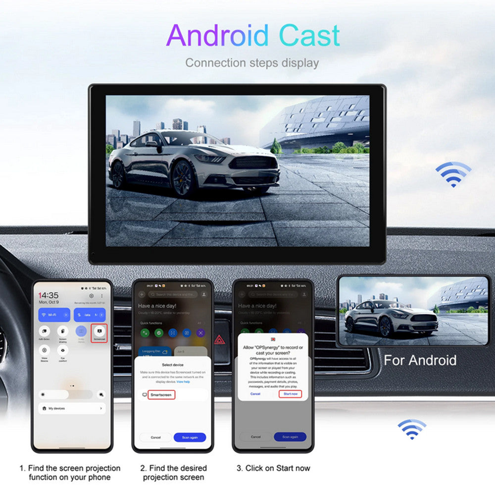 9in Car Monitor Radio DVR ADAS For Wireless Carplay Android Auto W/4LED Cam