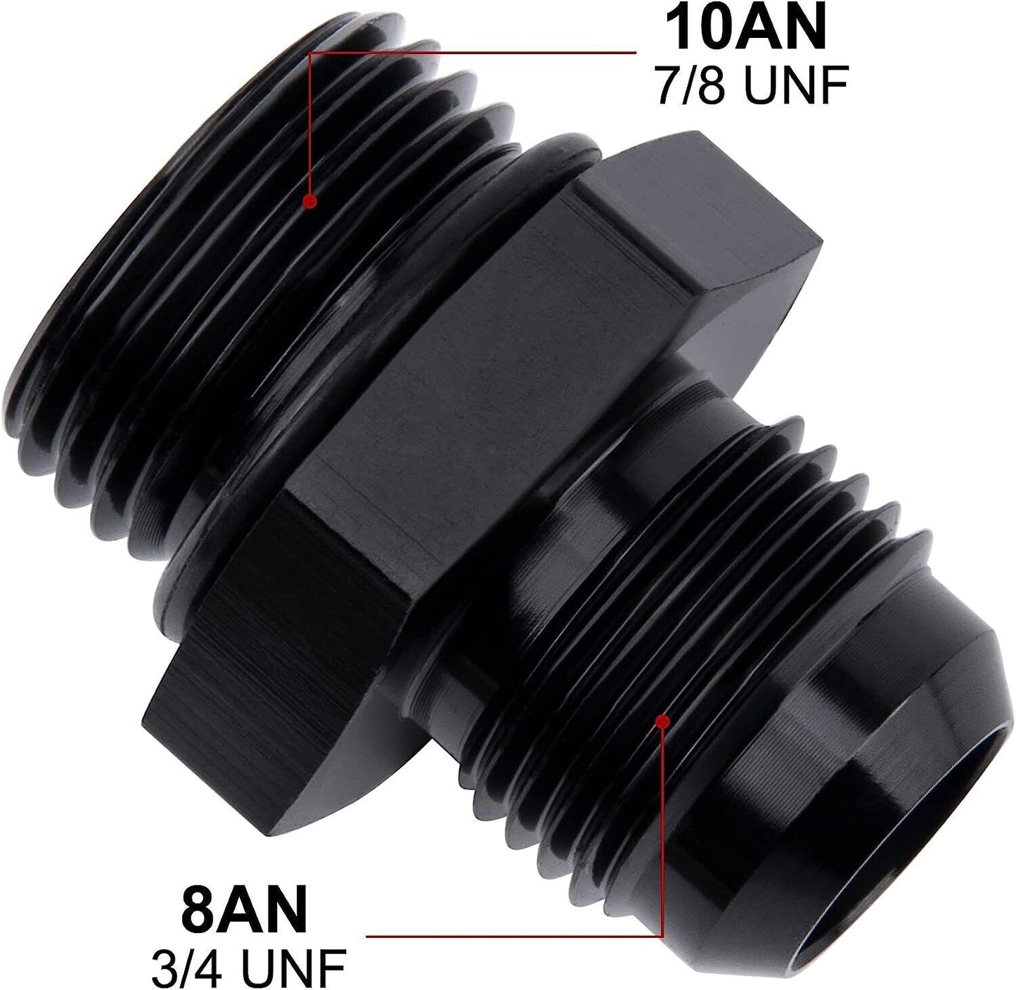 2Pcs 10AN AN10 Flare to 8AN AN8 ORB Male Fuel Rail O-Ring Fitting Adapter Black