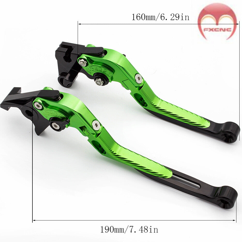 for Kawasaki ZX10R/RR/KRT 2016 - 2020: Green Folding Extended Brake Clutch Lever