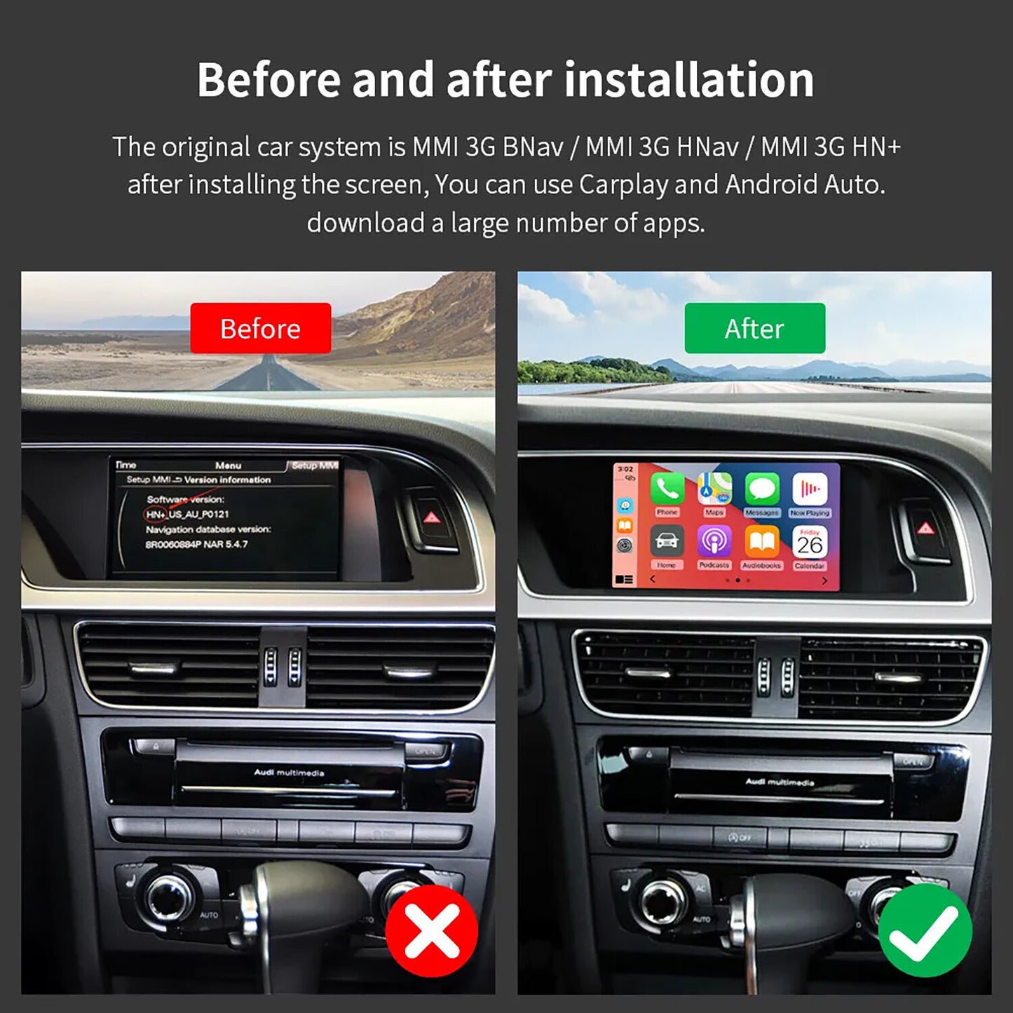 10.25 Wireless Carplay Android Auto USB HDMI In Fits for AUDI A4 S4 A5 S5 Q5