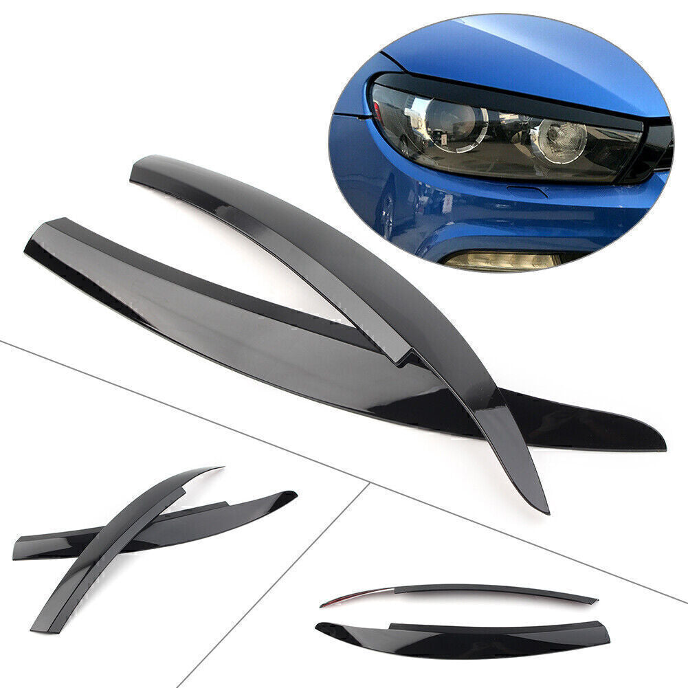 Glossy Black Head Light Lamp Eyebrow Eyelid Cover Trim Fit for VW Scirocco 2009-17