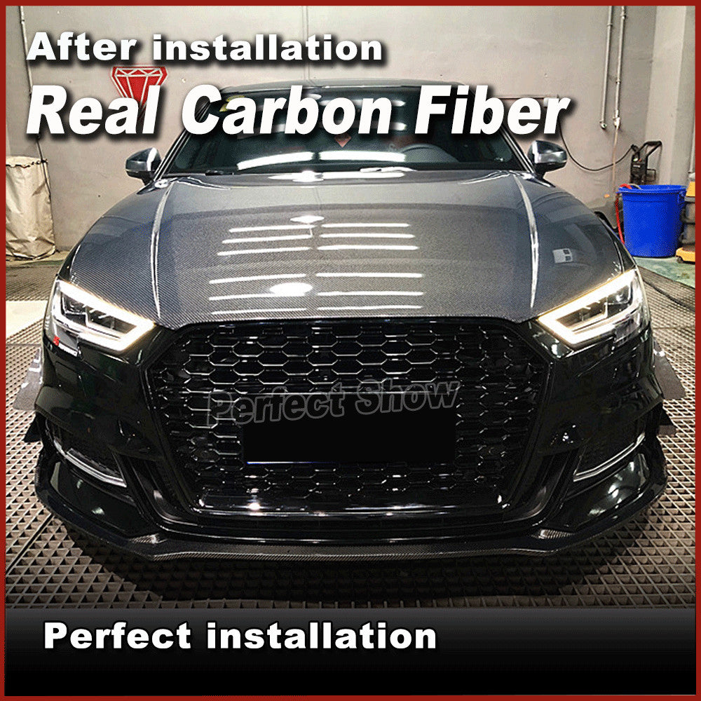 REAL CARBON Front Bumper Lip Chin Spoiler for Audi A3 Sline/S3 Sedan 2017-2020