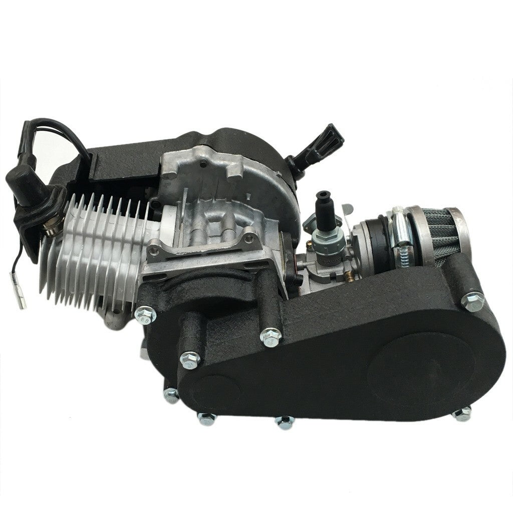 Racing 2-stroke motor, 50cc/49cc engine with gearbox, suitable for mini off-road pocket bikes and all-terrain vehicles.