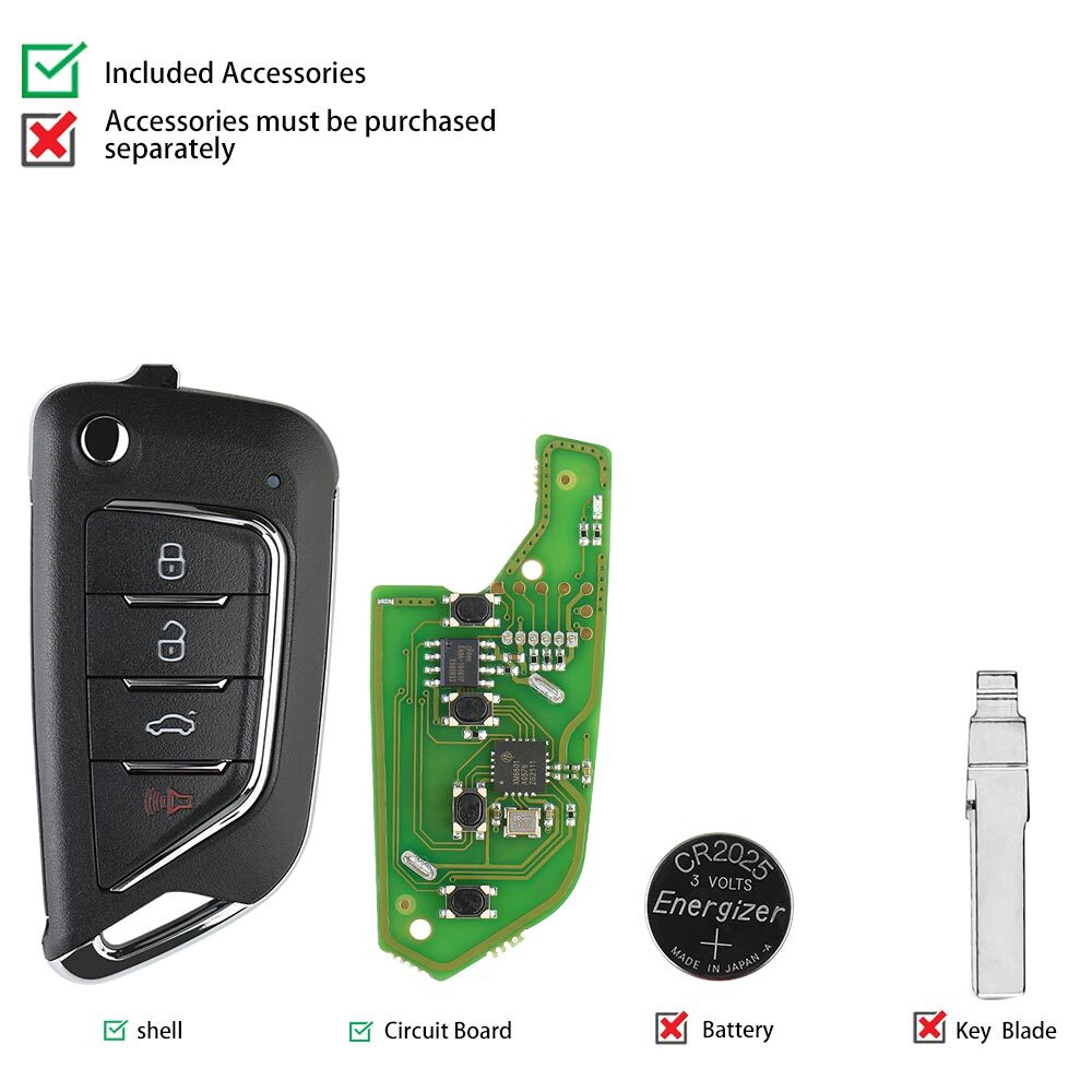 5Pcs XKCD02EN Wire Remote Key Fit for Cadillac Style Filp 4 Buttons HK