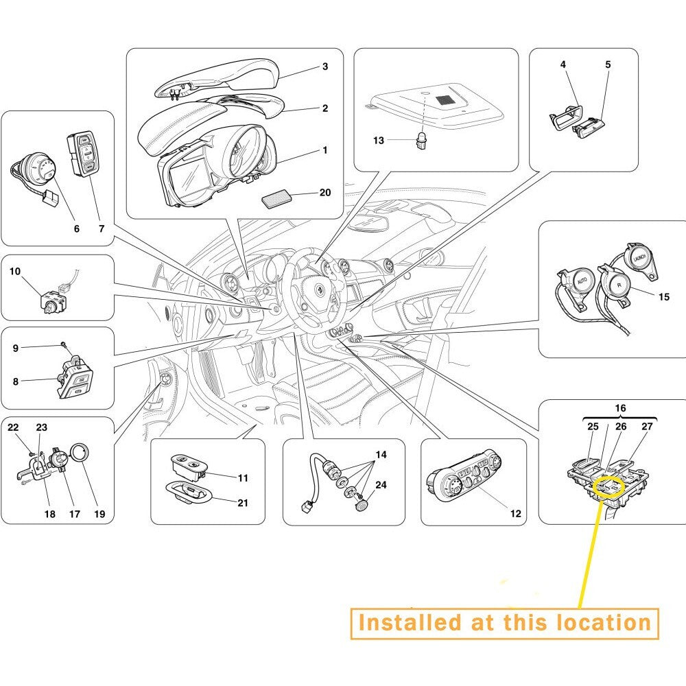 for Ferrari California window lift switch left side base. equipment manufacturer: 86257300